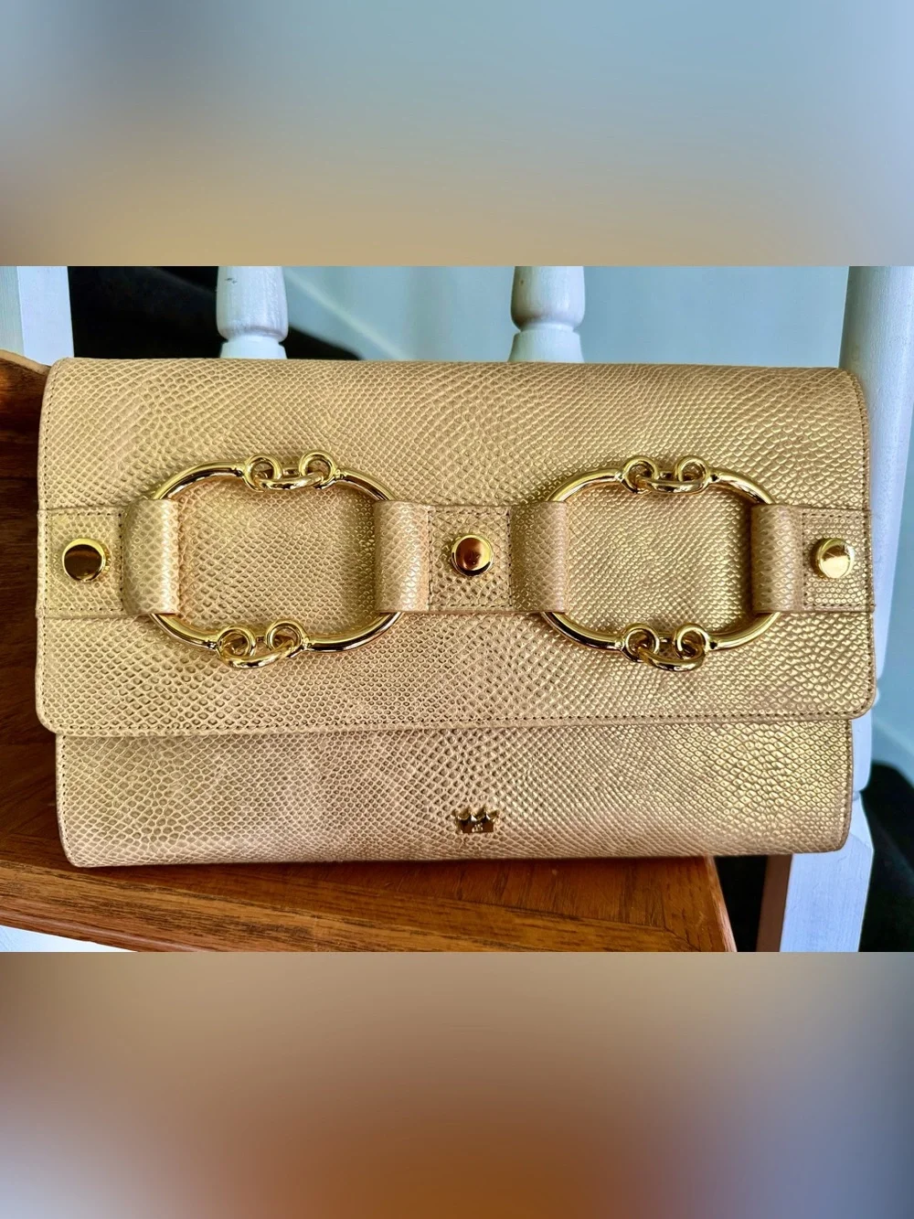 Elaine Turner Metallic Gold Textured Clutch with Chain Hardware nwot